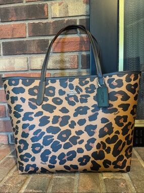 COACH City Tote Leopard-Print in Brown and Black